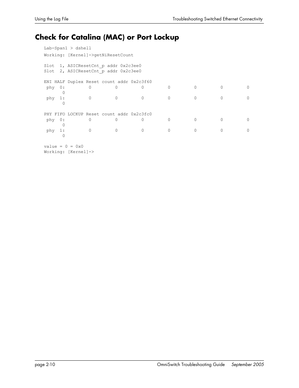 Check for catalina (mac) or port lockup, Check for catalina (mac) or port lockup -10 | Alcatel Carrier Internetworking Solutions 6648 User Manual | Page 68 / 614