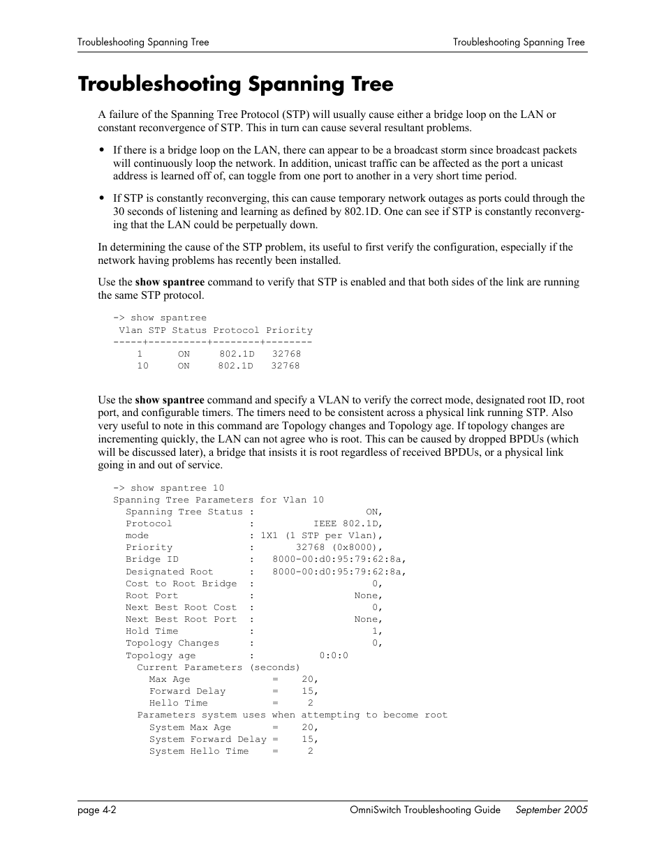 Troubleshooting spanning tree, Troubleshooting spanning tree -2 | Alcatel Carrier Internetworking Solutions 6648 User Manual | Page 82 / 614