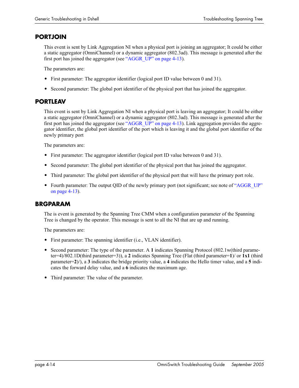 Portjoin, Portleav, Brgparam | Portjoin -14 portleav -14 brgparam -14 | Alcatel Carrier Internetworking Solutions 6648 User Manual | Page 94 / 614