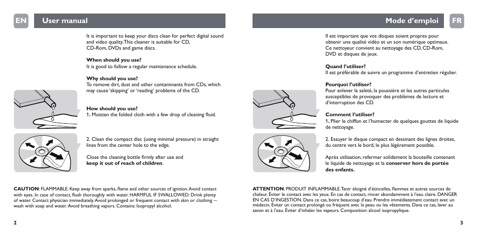 User manual mode d’emploi en fr | Philips Disc-Reiniger User Manual | Page 2 / 10