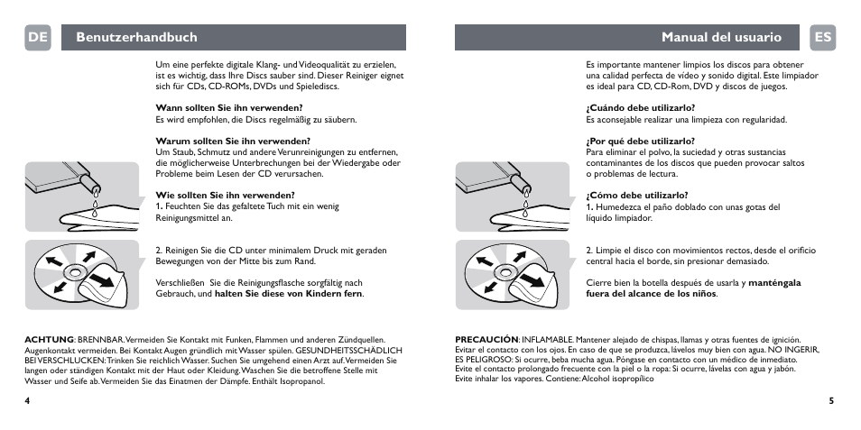 Benutzerhandbuch manual del usuario de es | Philips Disc-Reiniger User Manual | Page 3 / 10