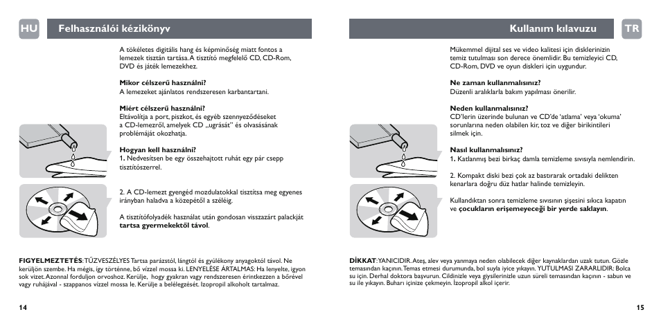 Felhasználói kézikönyv kullanım kılavuzu hu tr | Philips Disc-Reiniger User Manual | Page 8 / 10