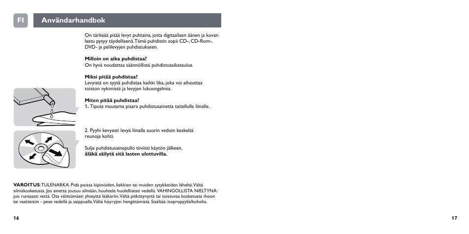 Användarhandbok fi | Philips Disc-Reiniger User Manual | Page 9 / 10