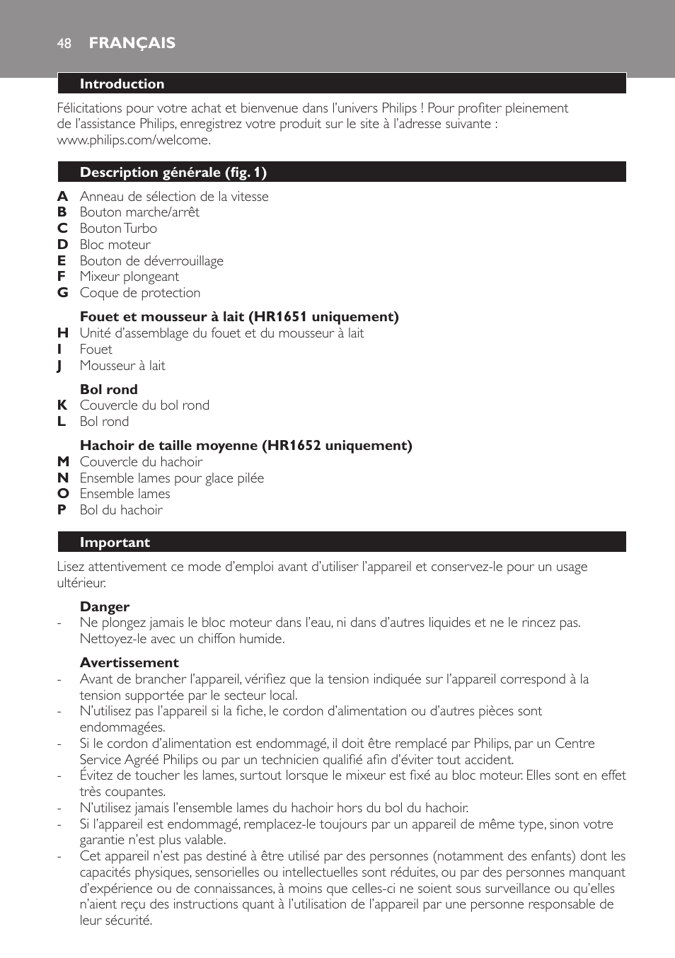 Français, Français 48 | Philips Avance Collection Stabmixer User Manual | Page 48 / 116