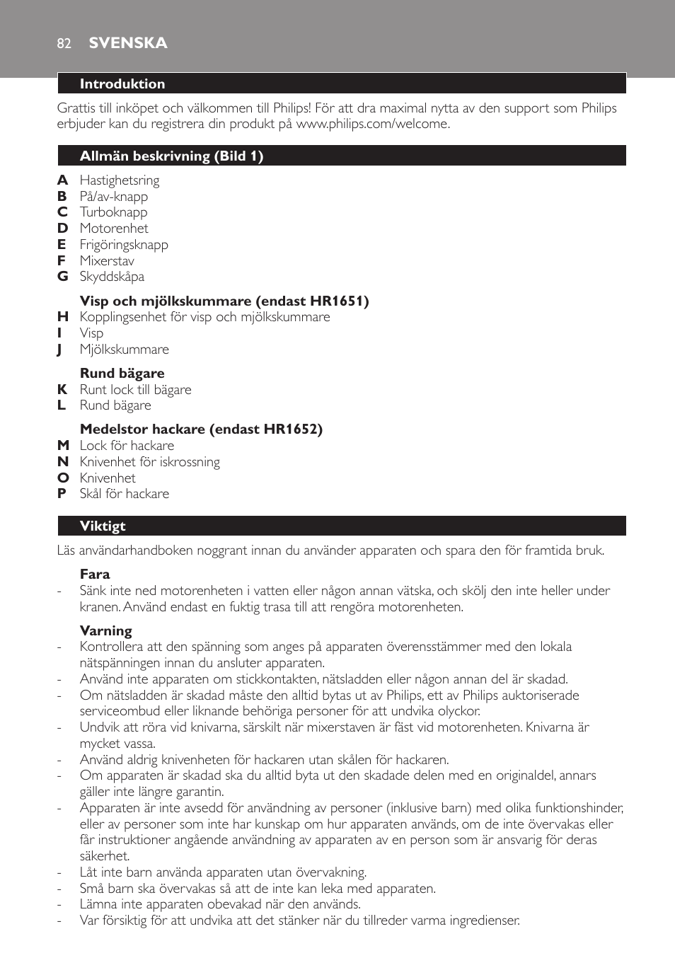 Svenska, Svenska 82 | Philips Avance Collection Stabmixer User Manual | Page 82 / 116