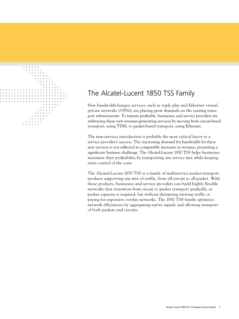 The alcatel-lucent 1850 tss family | Alcatel Carrier Internetworking Solutions 1850 TSS-5 User Manual | Page 3 / 12