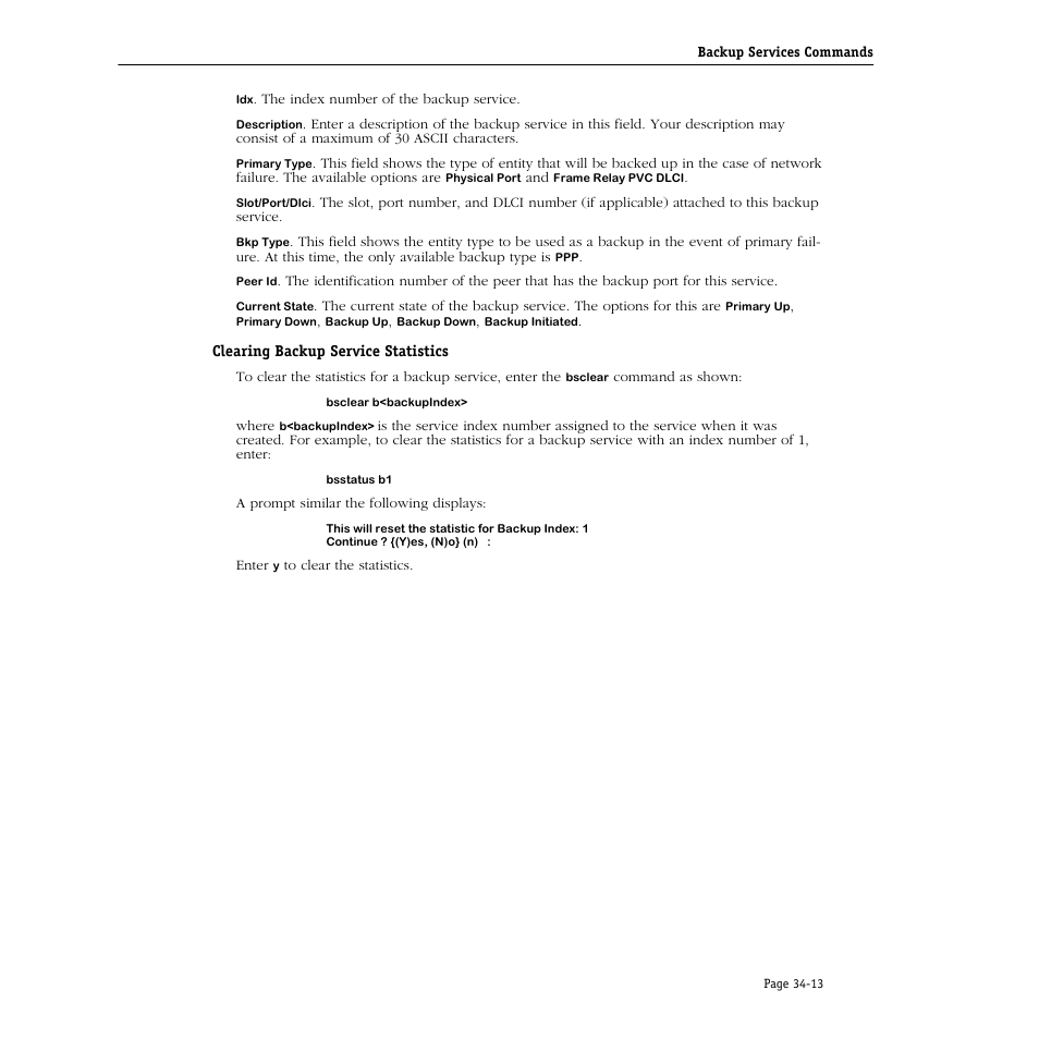Clearing backup service statistics, Clearing backup service statistics -13 | Alcatel Carrier Internetworking Solutions Omni Switch/Router User Manual | Page 1023 / 1100