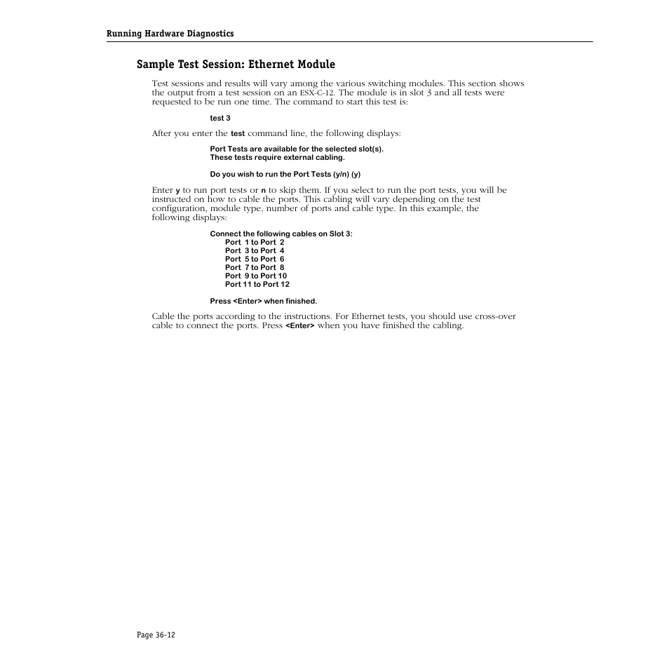 Sample test session: ethernet module, Sample test session: ethernet module -12 | Alcatel Carrier Internetworking Solutions Omni Switch/Router User Manual | Page 1050 / 1100