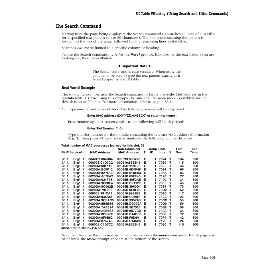 The search command, The search command -39 | Alcatel Carrier Internetworking Solutions Omni Switch/Router User Manual | Page 149 / 1100