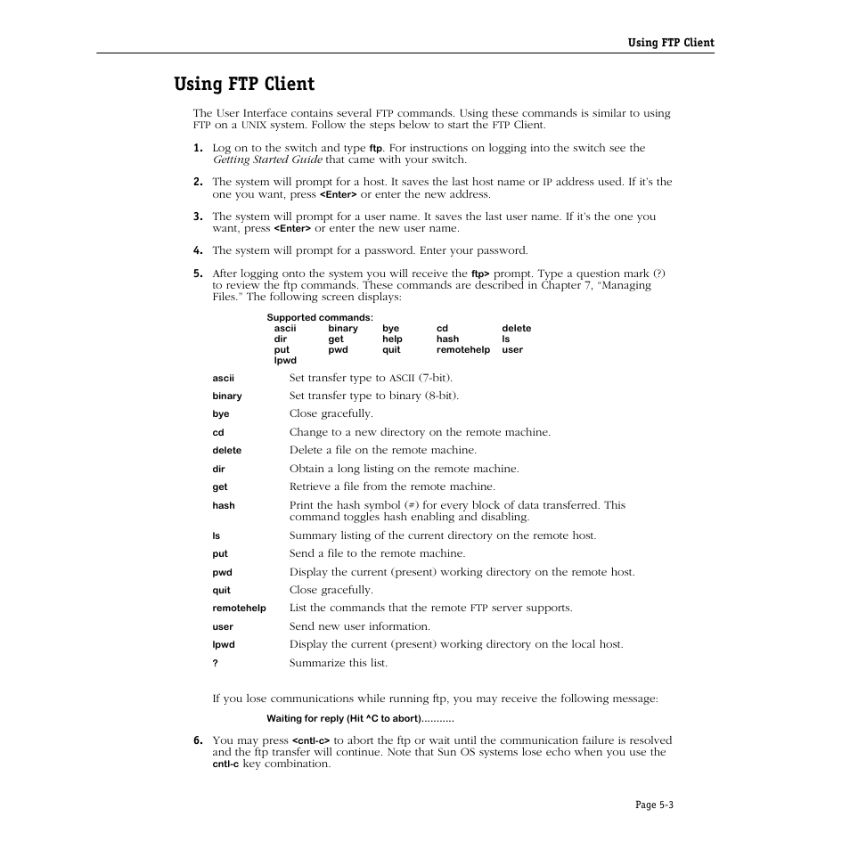Using ftp client, Using ftp client -3 | Alcatel Carrier Internetworking Solutions Omni Switch/Router User Manual | Page 159 / 1100