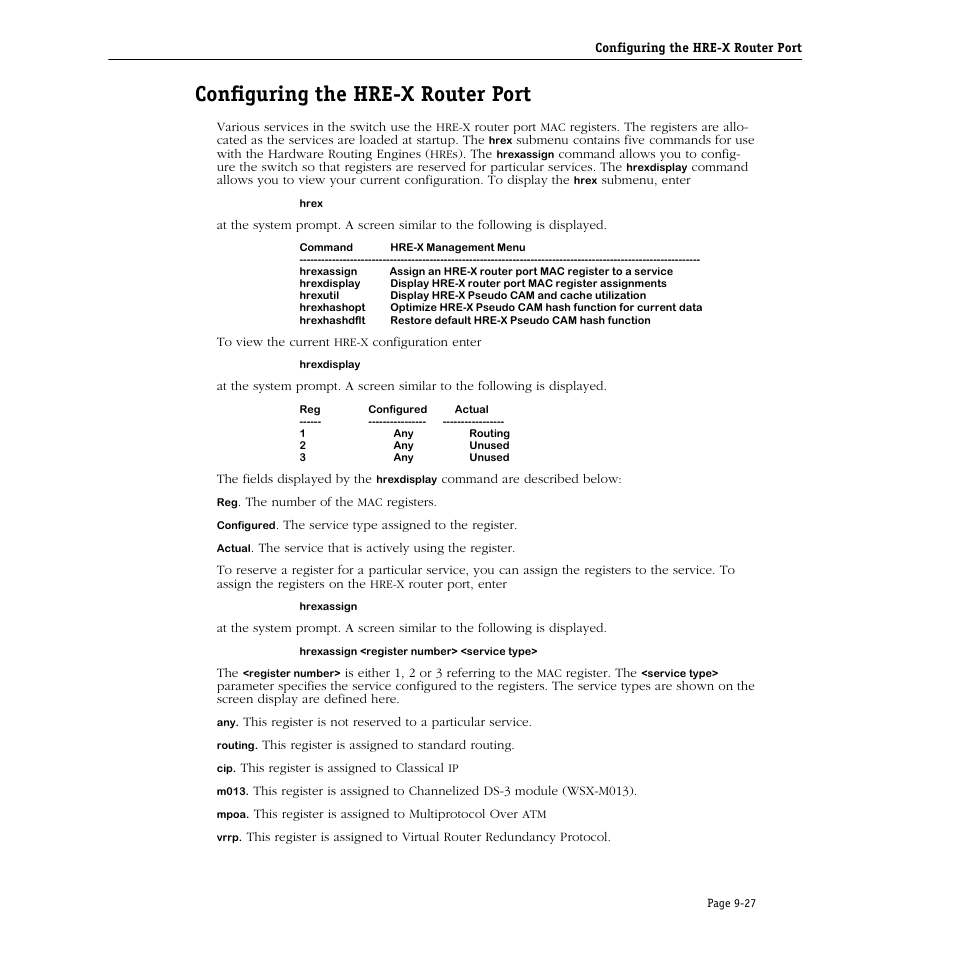 Configuring the hre-x router port, Configuring the hre-x router port -27 | Alcatel Carrier Internetworking Solutions Omni Switch/Router User Manual | Page 249 / 1100