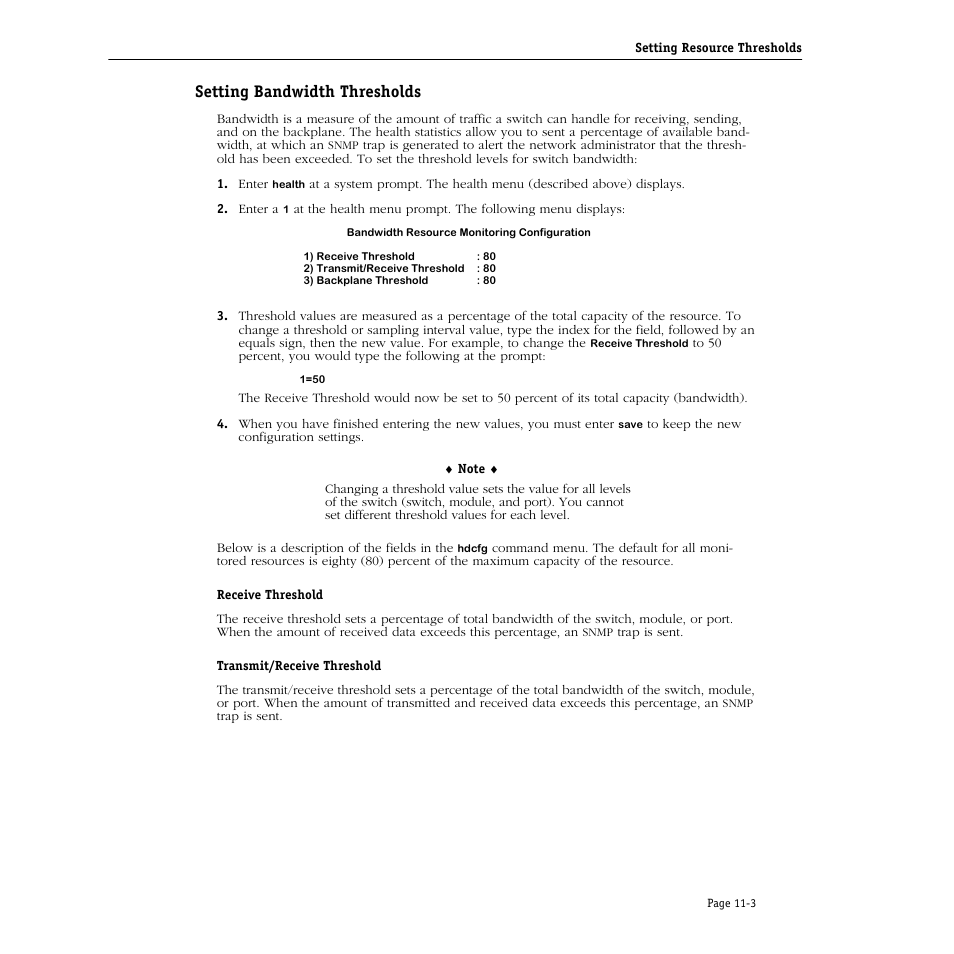 Setting bandwidth thresholds, Setting bandwidth thresholds -3 | Alcatel Carrier Internetworking Solutions Omni Switch/Router User Manual | Page 273 / 1100