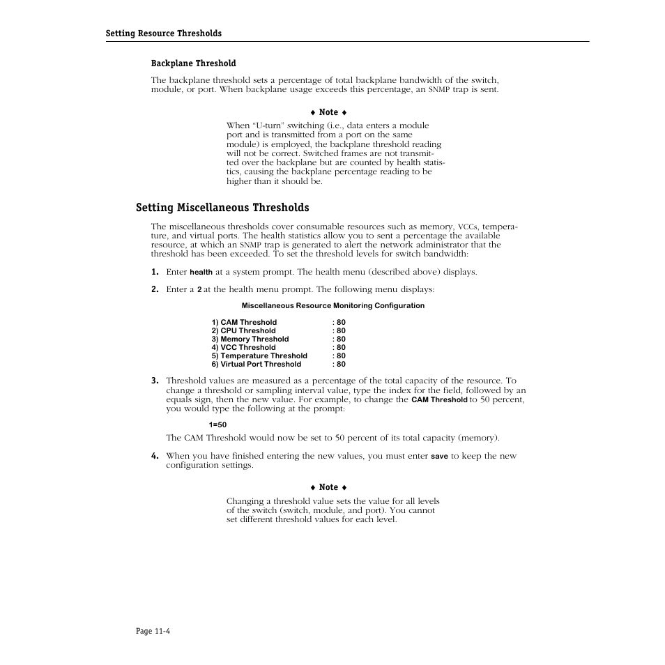 Setting miscellaneous thresholds, Setting miscellaneous thresholds -4 | Alcatel Carrier Internetworking Solutions Omni Switch/Router User Manual | Page 274 / 1100