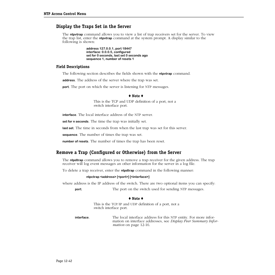 Display the traps set in the server, Field descriptions | Alcatel Carrier Internetworking Solutions Omni Switch/Router User Manual | Page 320 / 1100