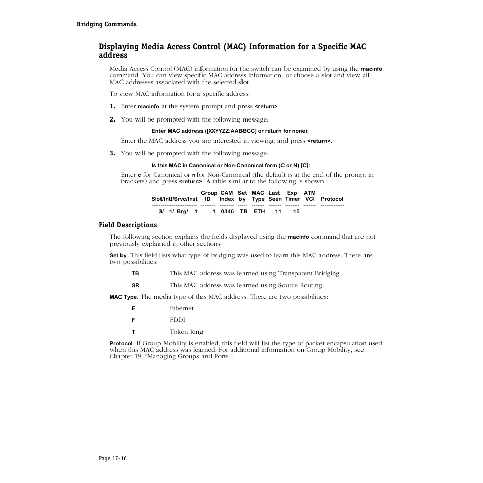 Field descriptions | Alcatel Carrier Internetworking Solutions Omni Switch/Router User Manual | Page 464 / 1100