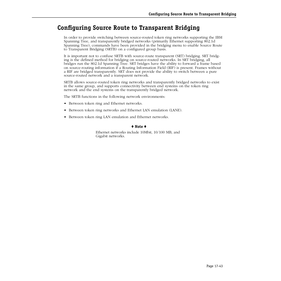 Configuring source route to transparent bridging | Alcatel Carrier Internetworking Solutions Omni Switch/Router User Manual | Page 491 / 1100