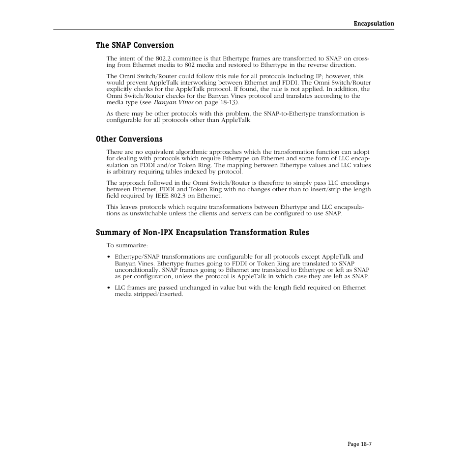 The snap conversion, Other conversions | Alcatel Carrier Internetworking Solutions Omni Switch/Router User Manual | Page 503 / 1100