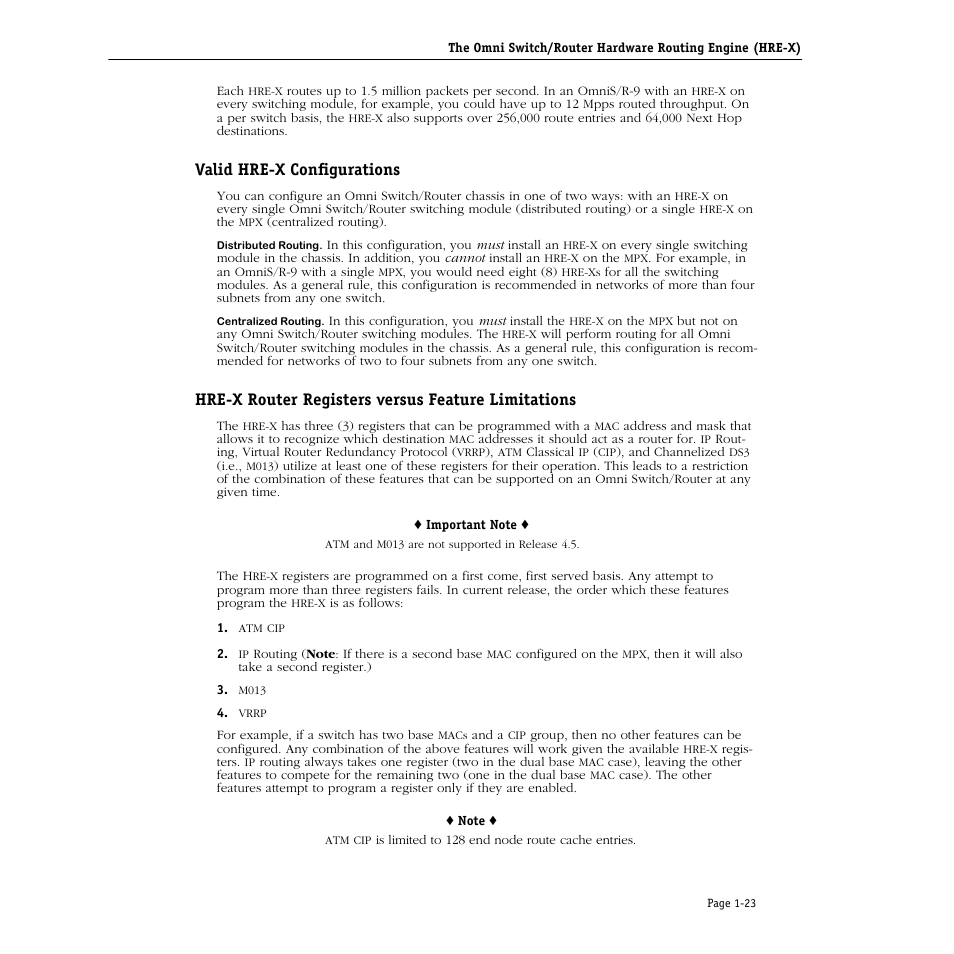Valid hre-x configurations, Hre-x router registers versus feature limitations | Alcatel Carrier Internetworking Solutions Omni Switch/Router User Manual | Page 53 / 1100