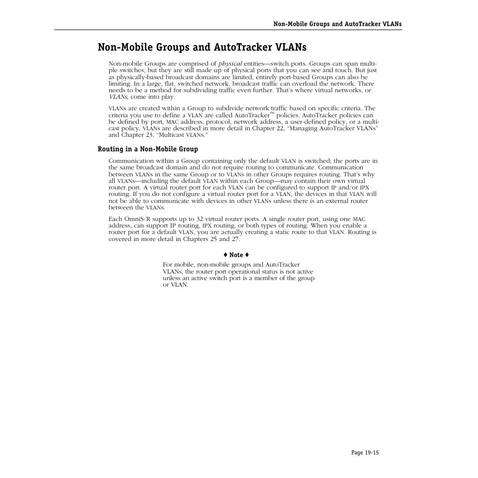 Non-mobile groups and autotracker vlans, Routing in a non-mobile group, Non-mobile groups and autotracker vlans -15 | Routing in a non-mobile group -15 | Alcatel Carrier Internetworking Solutions Omni Switch/Router User Manual | Page 557 / 1100