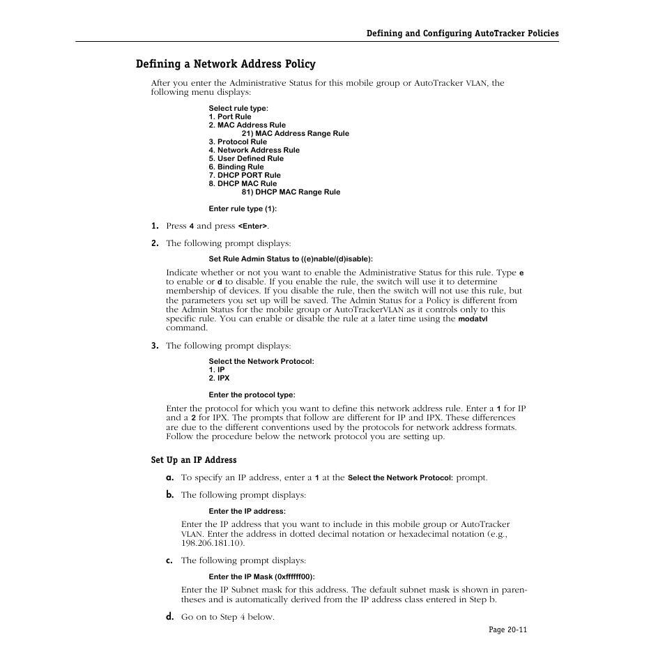 Defining a network address policy, Defining a network address policy -11 | Alcatel Carrier Internetworking Solutions Omni Switch/Router User Manual | Page 627 / 1100