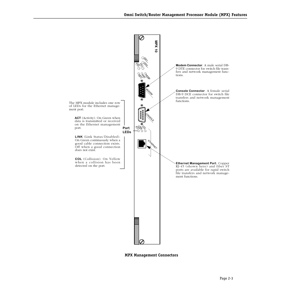 Mpx management connectors | Alcatel Carrier Internetworking Solutions Omni Switch/Router User Manual | Page 63 / 1100