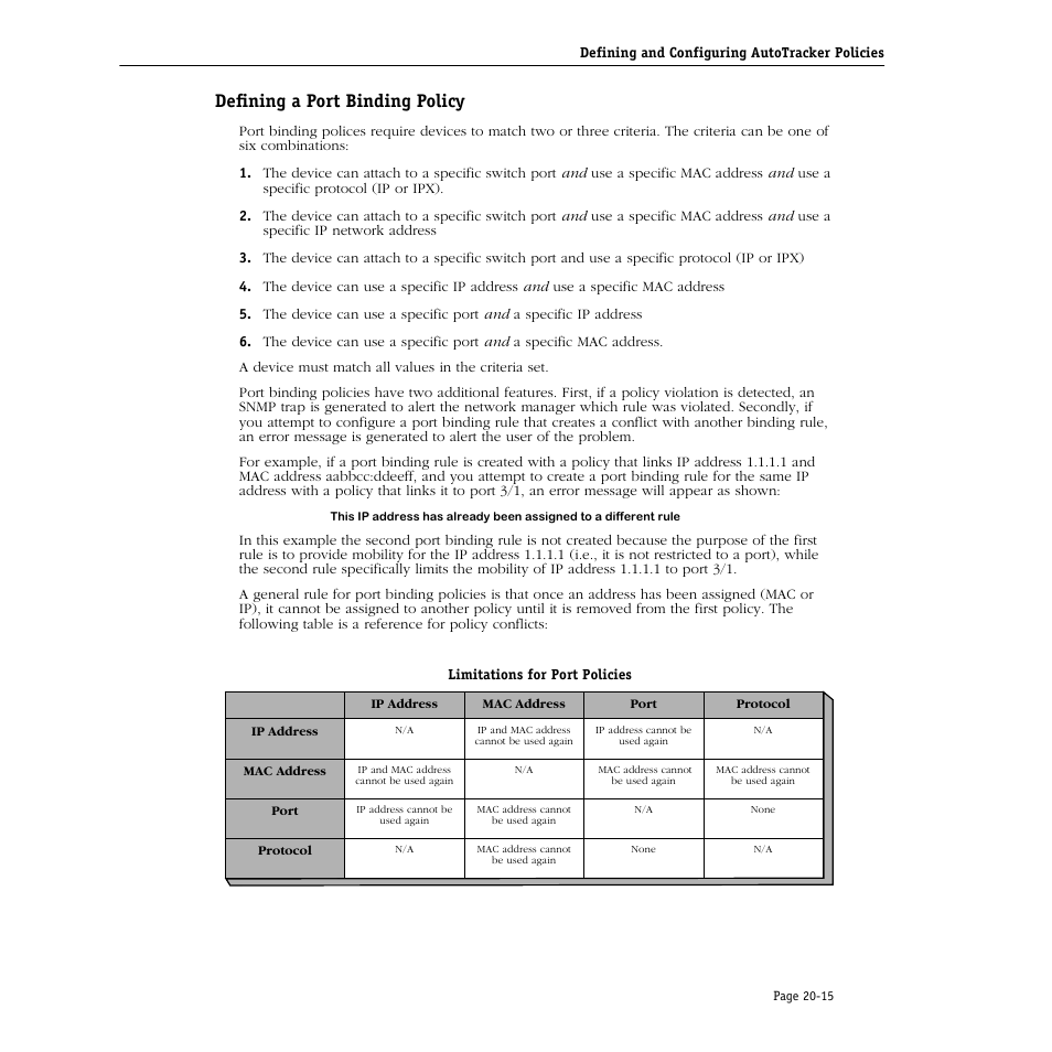 Defining a port binding policy, Defining a port binding policy -15 | Alcatel Carrier Internetworking Solutions Omni Switch/Router User Manual | Page 631 / 1100