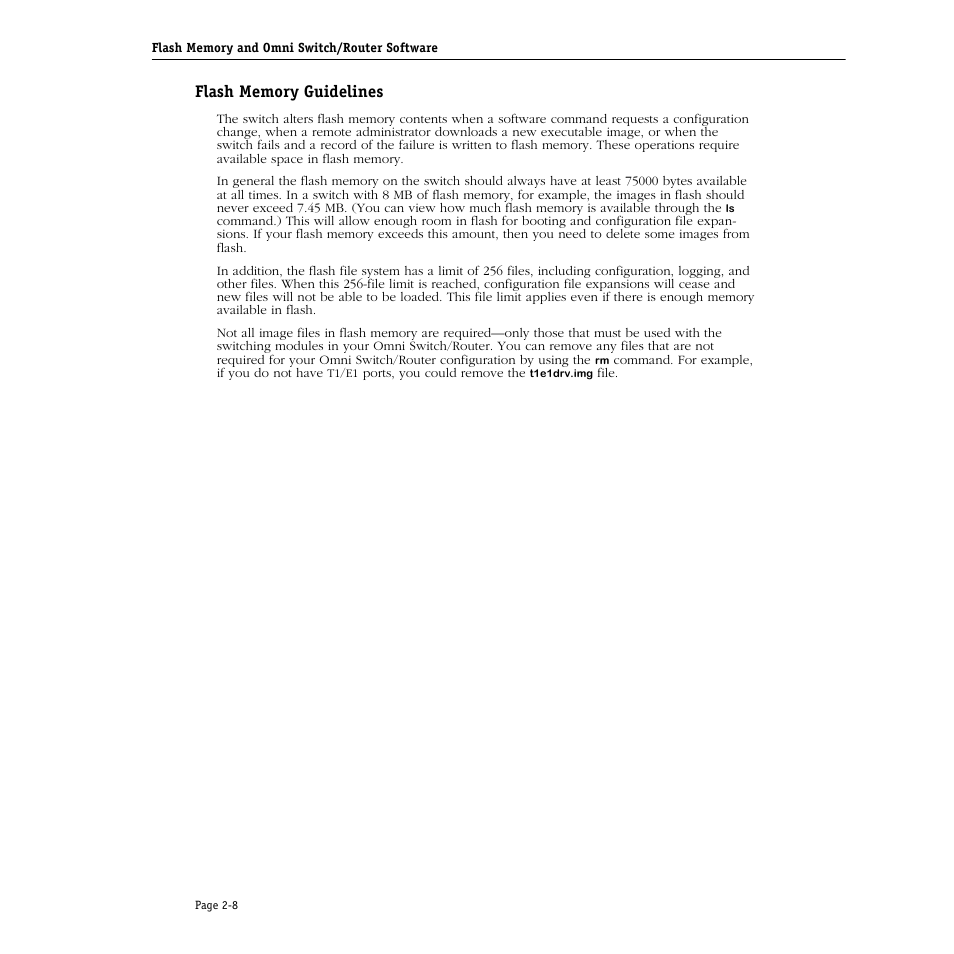 Flash memory guidelines, Flash memory guidelines -8 | Alcatel Carrier Internetworking Solutions Omni Switch/Router User Manual | Page 68 / 1100
