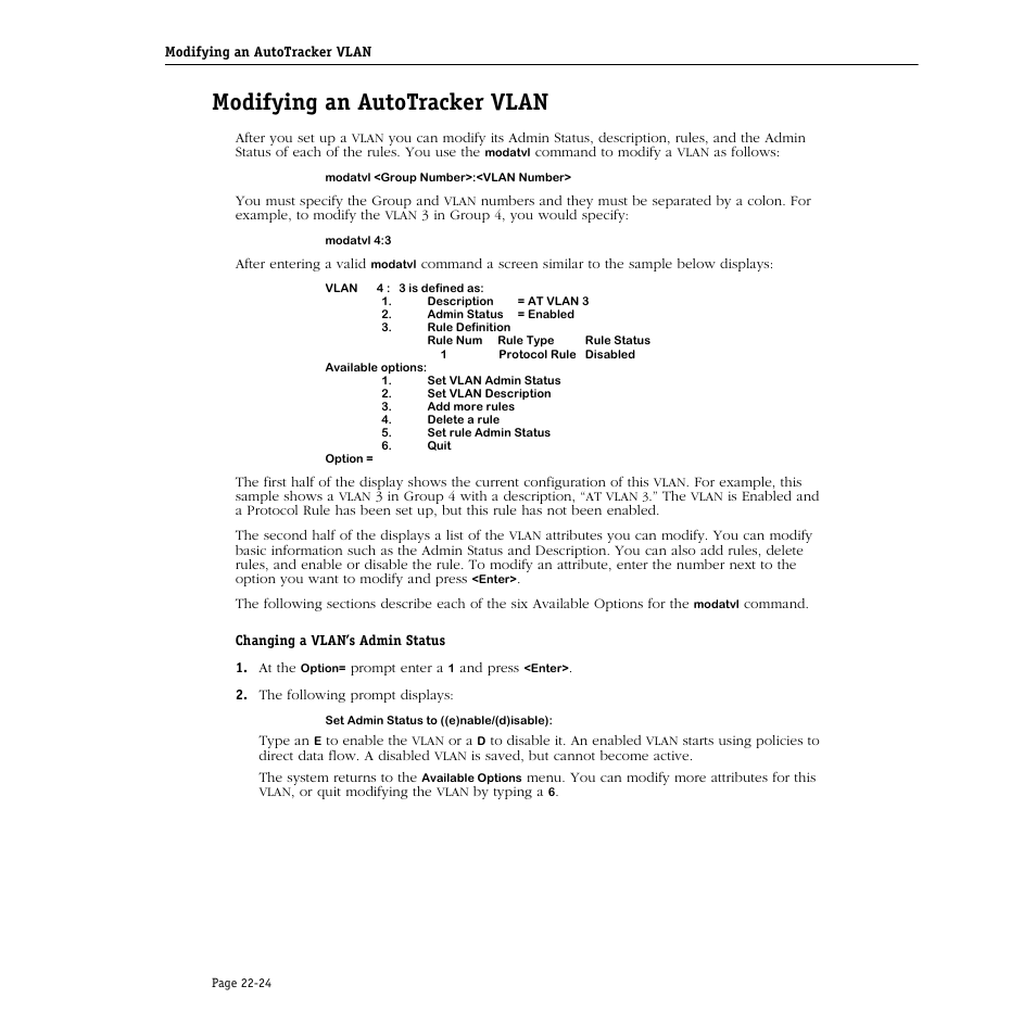 Modifying an autotracker vlan, Modifying an autotracker vlan -24 | Alcatel Carrier Internetworking Solutions Omni Switch/Router User Manual | Page 684 / 1100