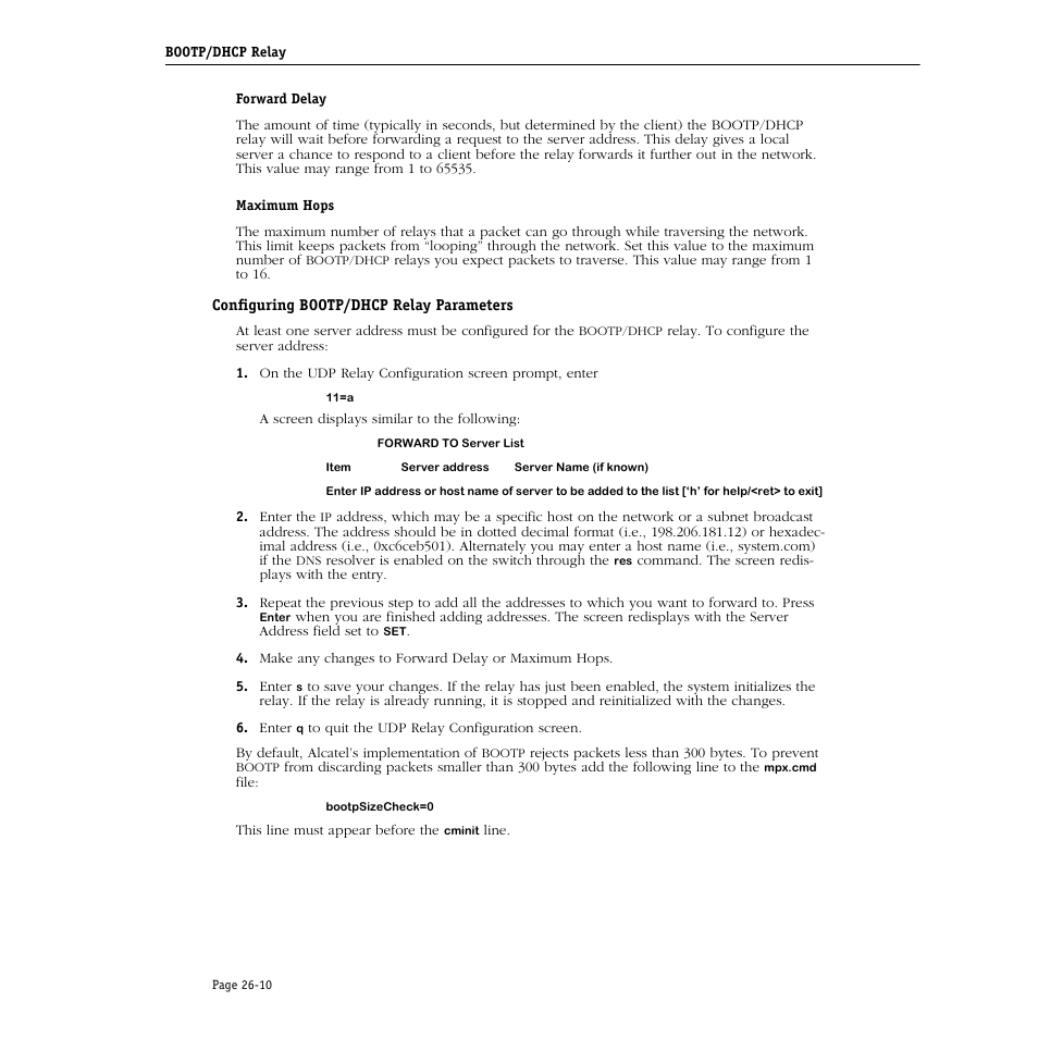 Configuring bootp/dhcp relay parameters, Configuring bootp/dhcp relay parameters -10 | Alcatel Carrier Internetworking Solutions Omni Switch/Router User Manual | Page 774 / 1100