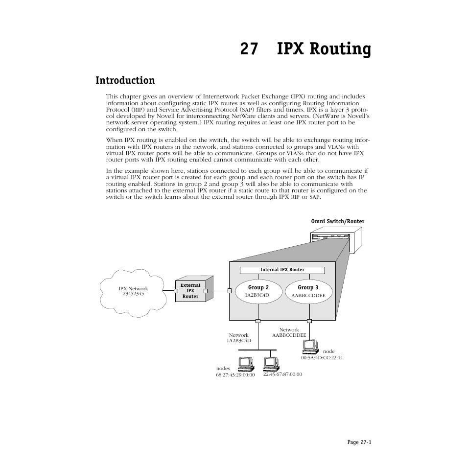Ipx routing, Introduction, 27 ipx routing | Introduction -1 | Alcatel Carrier Internetworking Solutions Omni Switch/Router User Manual | Page 789 / 1100