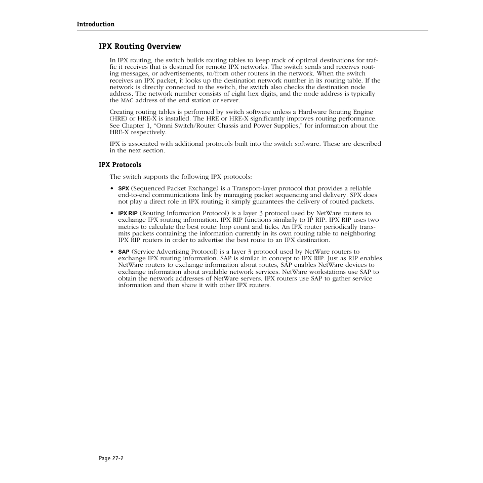 Ipx routing overview, Ipx protocols, Ipx routing overview -2 | Ipx protocols -2 | Alcatel Carrier Internetworking Solutions Omni Switch/Router User Manual | Page 790 / 1100