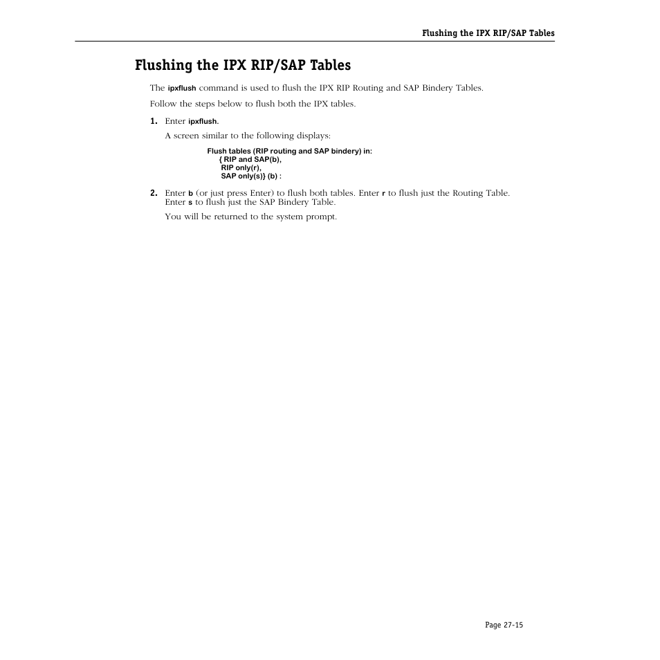 Flushing the ipx rip/sap tables, Flushing the ipx rip/sap tables -15 | Alcatel Carrier Internetworking Solutions Omni Switch/Router User Manual | Page 803 / 1100