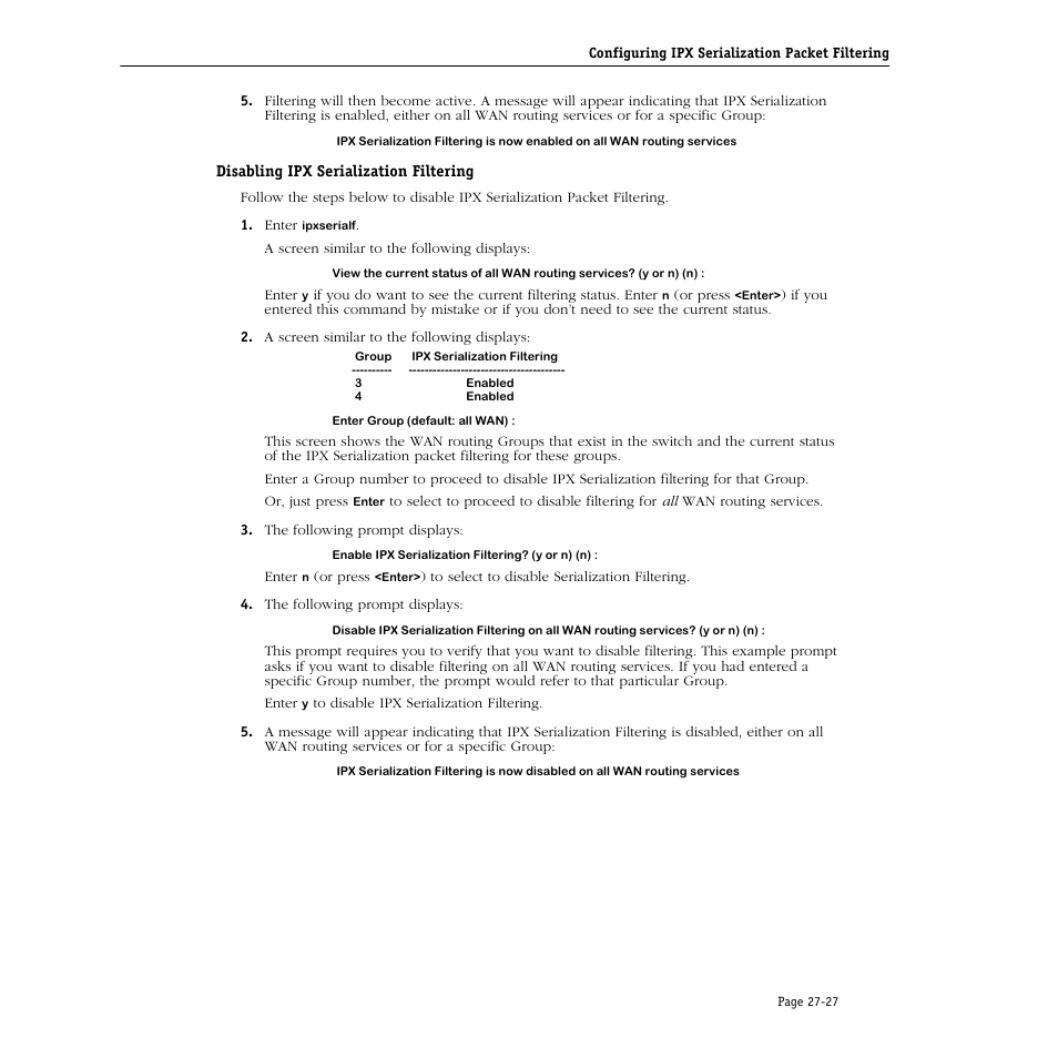 Disabling ipx serialization filtering, Disabling ipx serialization filtering -27 | Alcatel Carrier Internetworking Solutions Omni Switch/Router User Manual | Page 815 / 1100