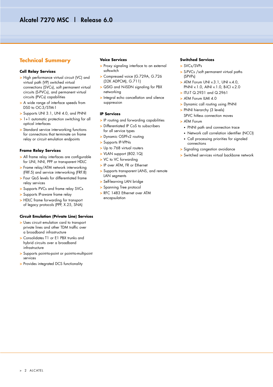 Technical summary | Alcatel Carrier Internetworking Solutions 7270 MSC User Manual | Page 2 / 4