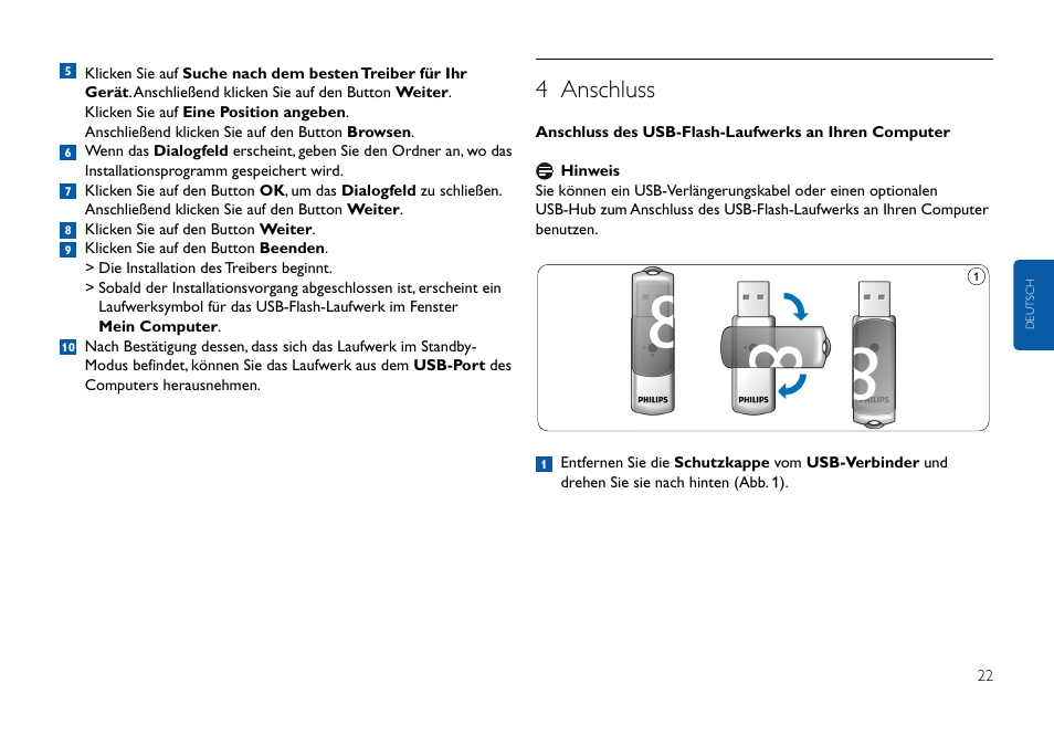 4 anschluss | Philips USB-Flashlaufwerk User Manual | Page 22 / 130