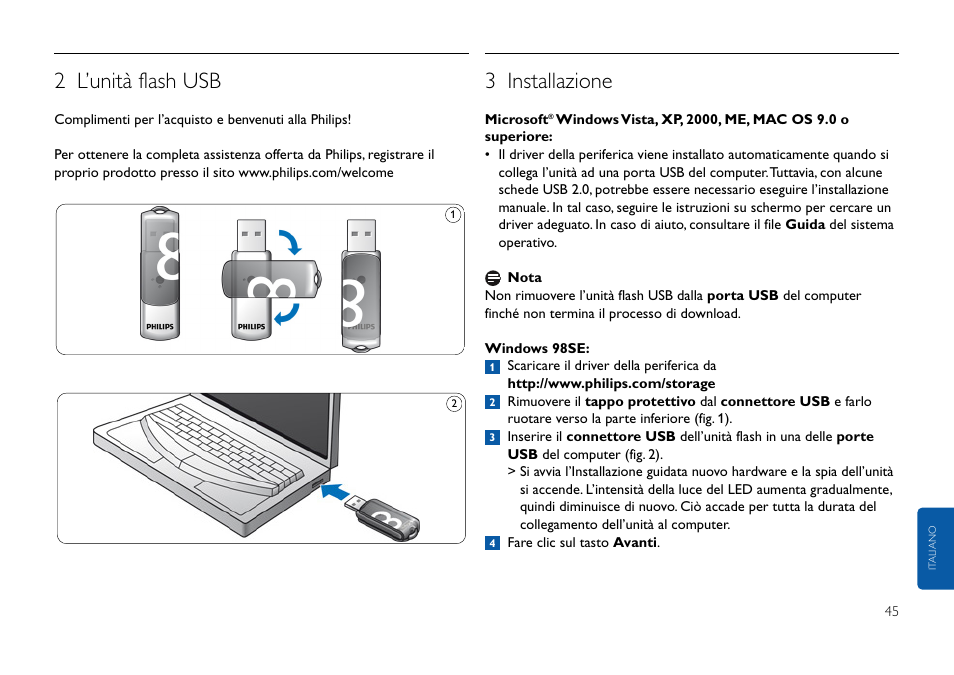 2 l’unità flash usb, 3 installazione | Philips USB-Flashlaufwerk User Manual | Page 45 / 130