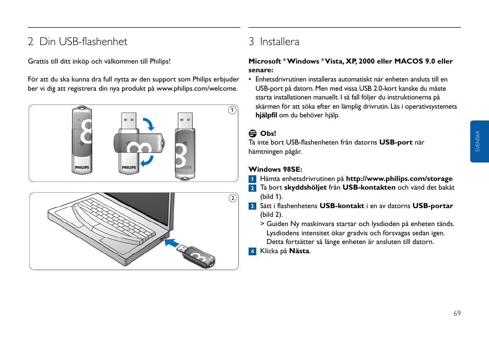 2 din usb-flashenhet, 3 installera | Philips USB-Flashlaufwerk User Manual | Page 69 / 130