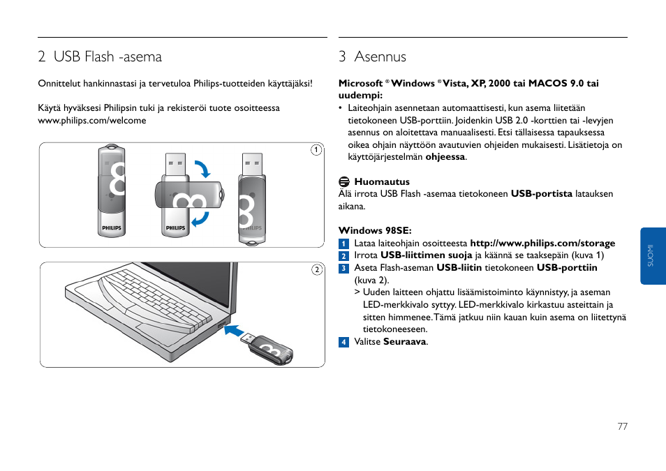 2 usb flash -asema, 3 asennus | Philips USB-Flashlaufwerk User Manual | Page 77 / 130