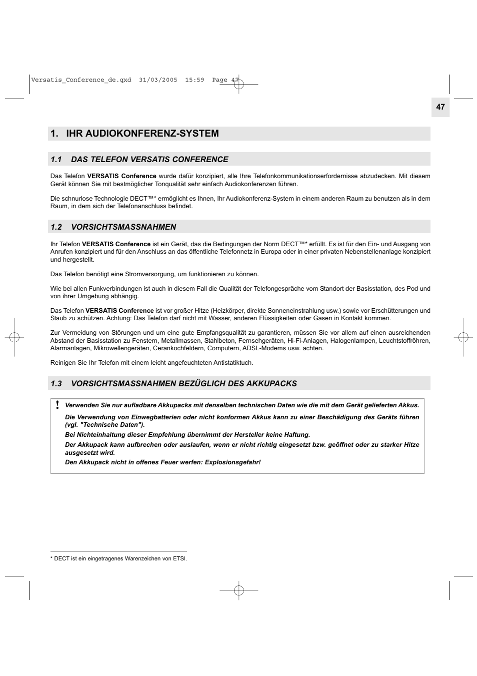 Ihr audiokonferenz-system | Alcatel Carrier Internetworking Solutions Versatis Conference Phone User Manual | Page 47 / 144