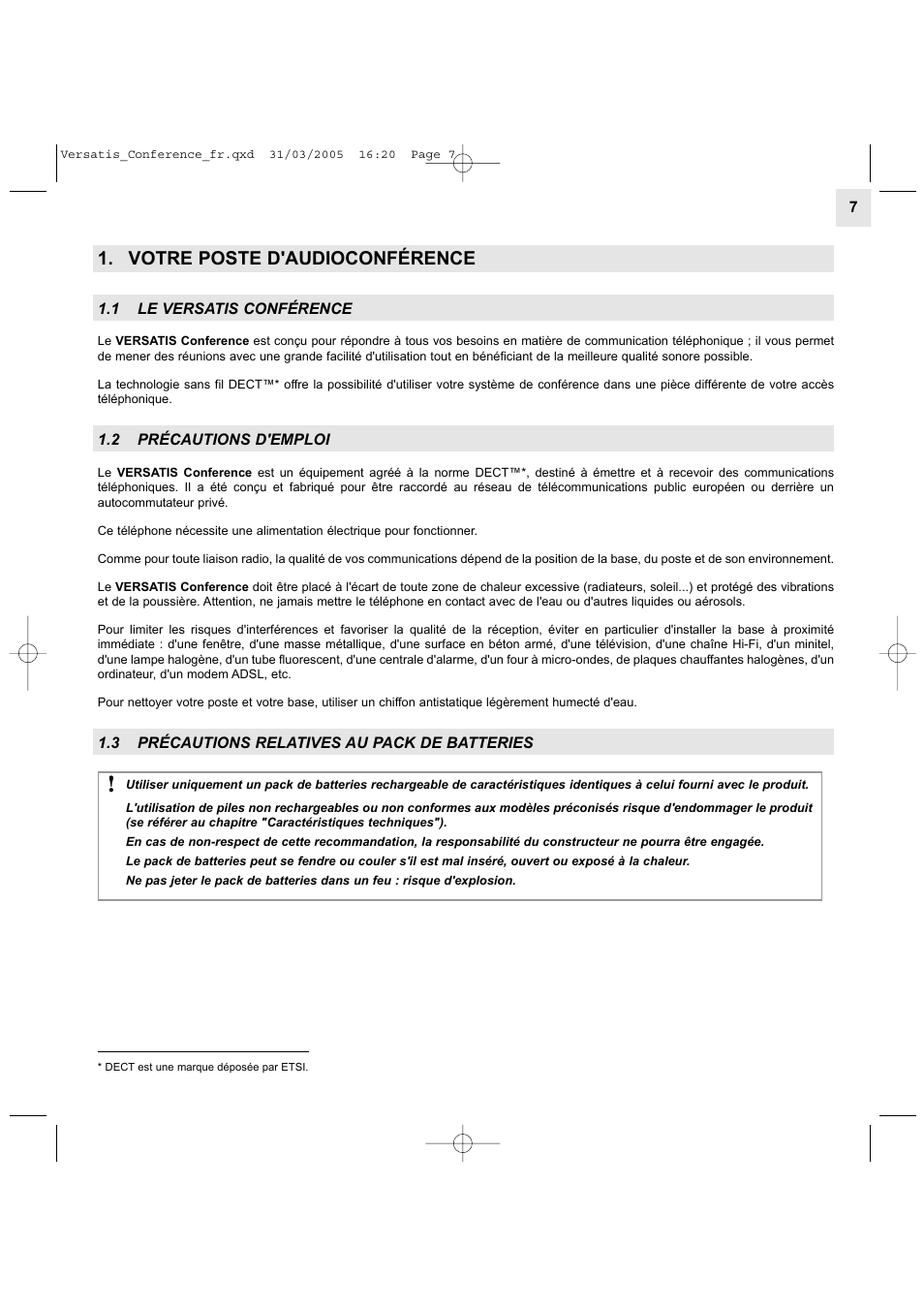 Votre poste d'audioconférence | Alcatel Carrier Internetworking Solutions Versatis Conference Phone User Manual | Page 7 / 144