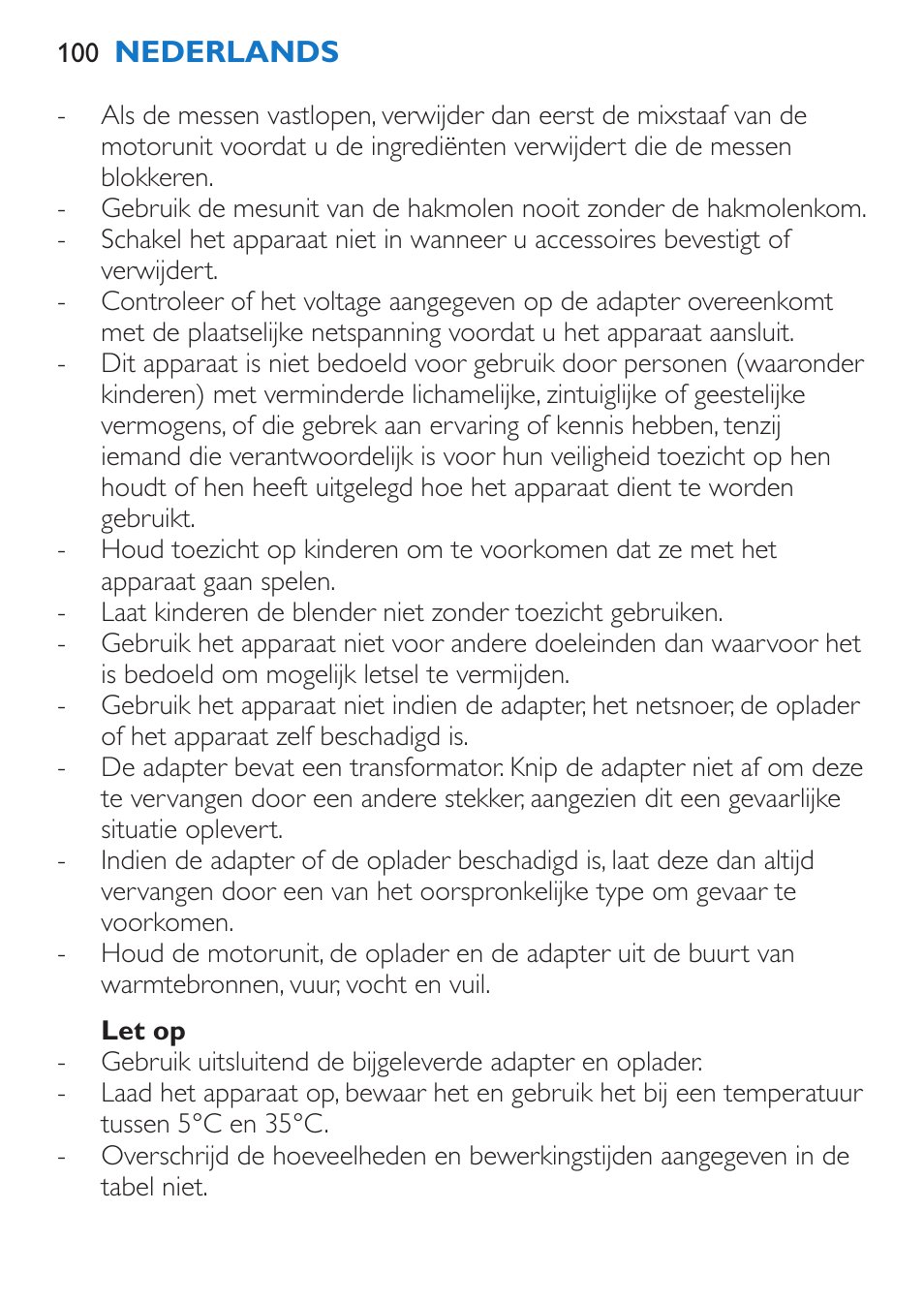 Let op | Philips Stabmixer User Manual | Page 100 / 160