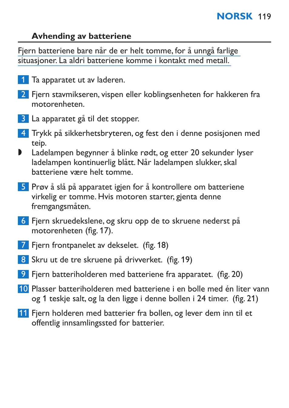 Avhending av batteriene | Philips Stabmixer User Manual | Page 119 / 160