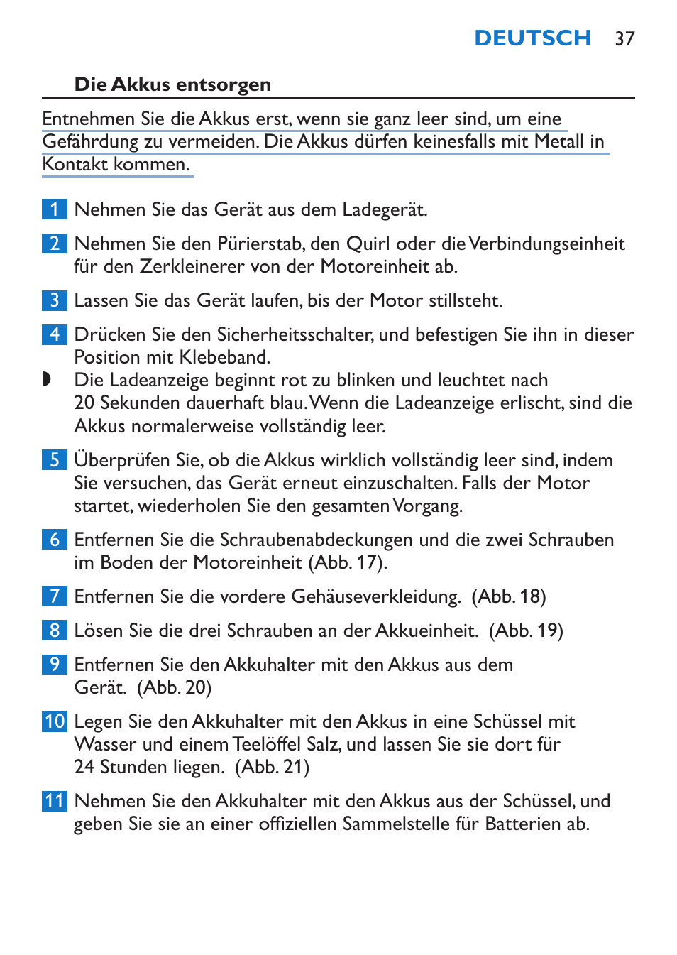 Die akkus entsorgen | Philips Stabmixer User Manual | Page 37 / 160