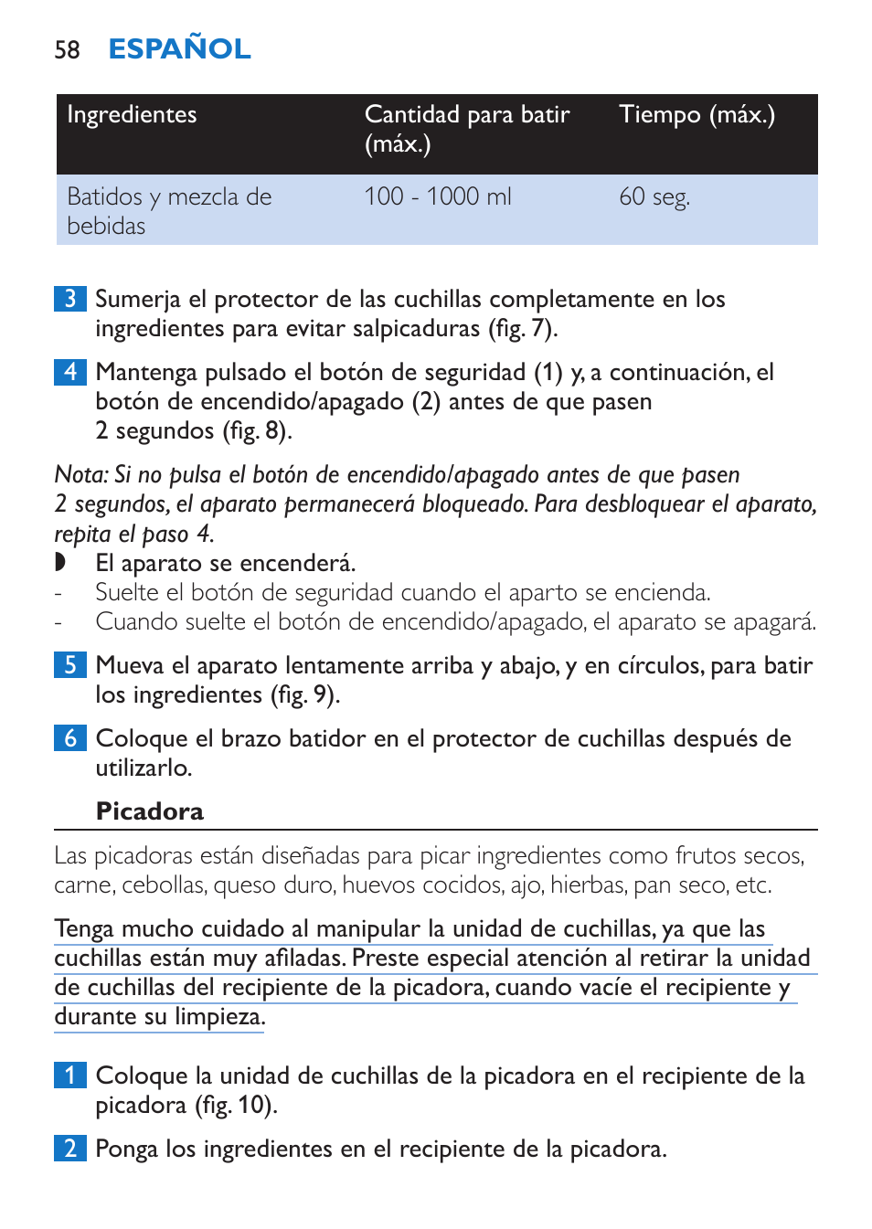 Picadora | Philips Stabmixer User Manual | Page 58 / 160