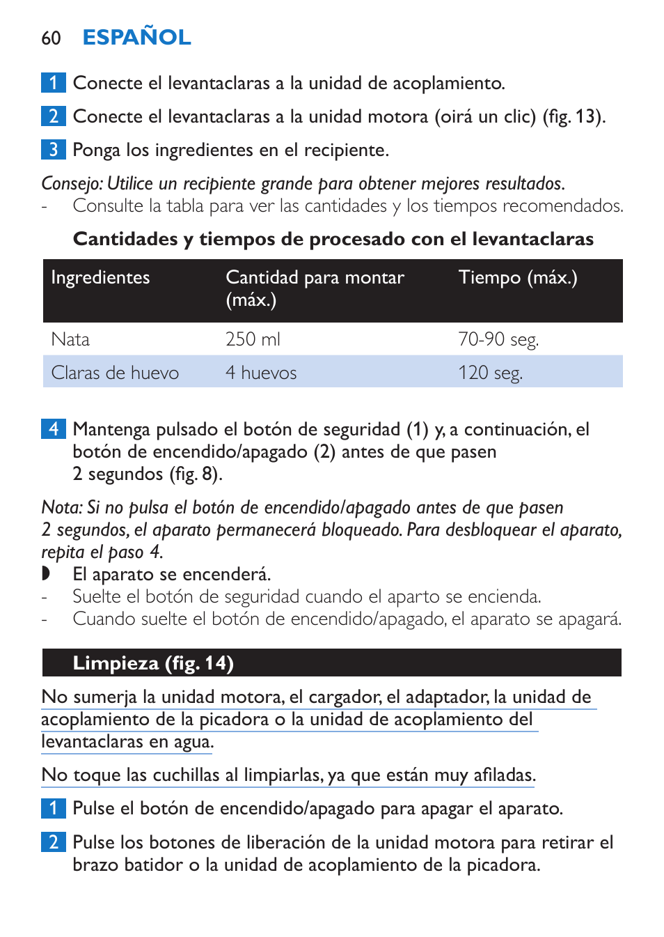 Limpieza (fig. 14) | Philips Stabmixer User Manual | Page 60 / 160