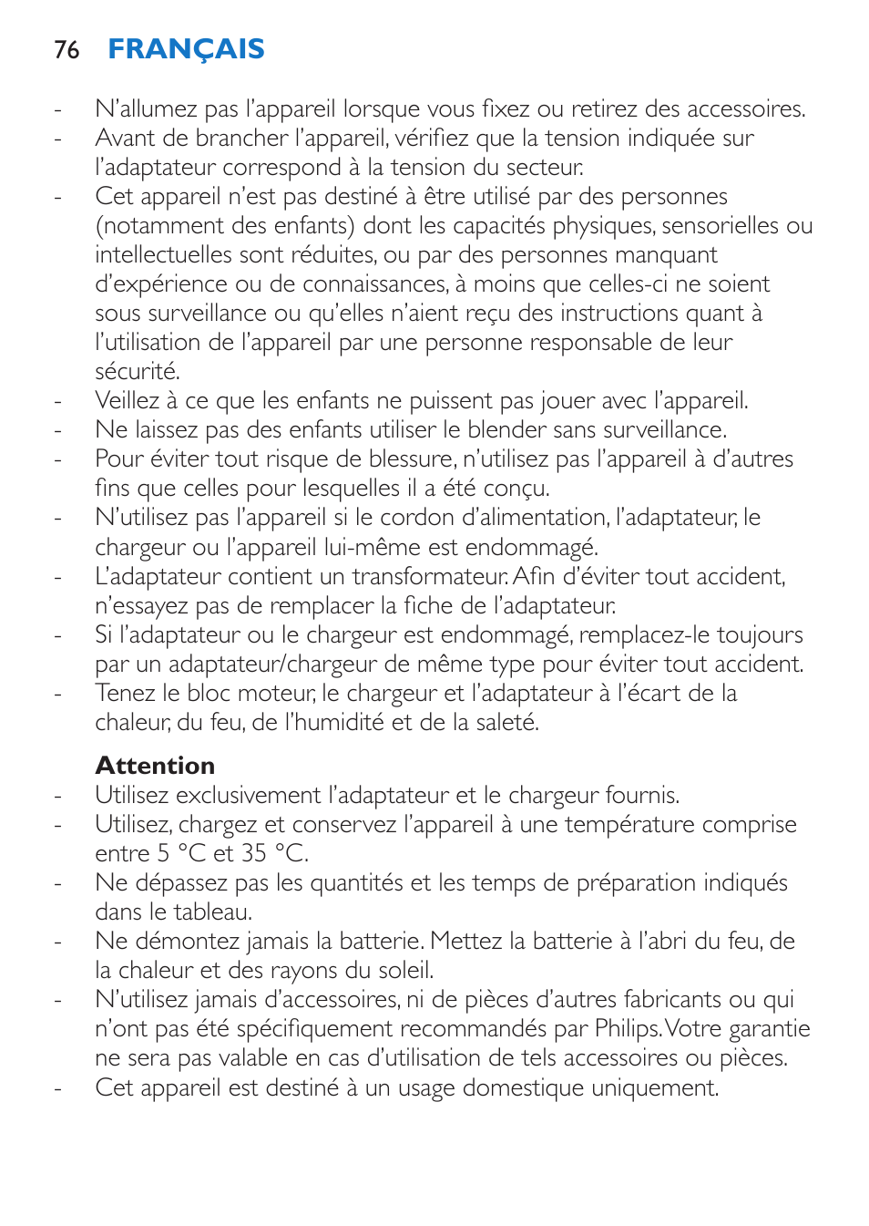 Attention | Philips Stabmixer User Manual | Page 76 / 160