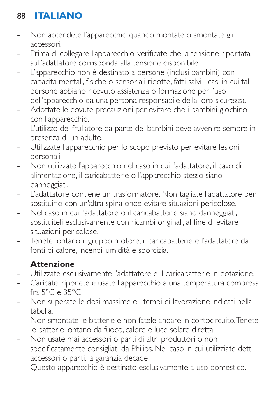 Attenzione | Philips Stabmixer User Manual | Page 88 / 160