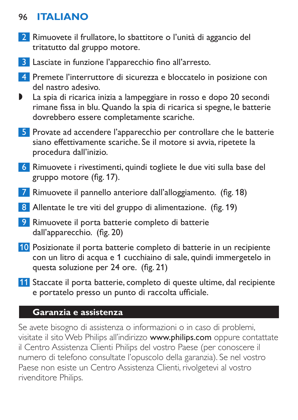 Garanzia e assistenza, Risoluzione dei guasti | Philips Stabmixer User Manual | Page 96 / 160