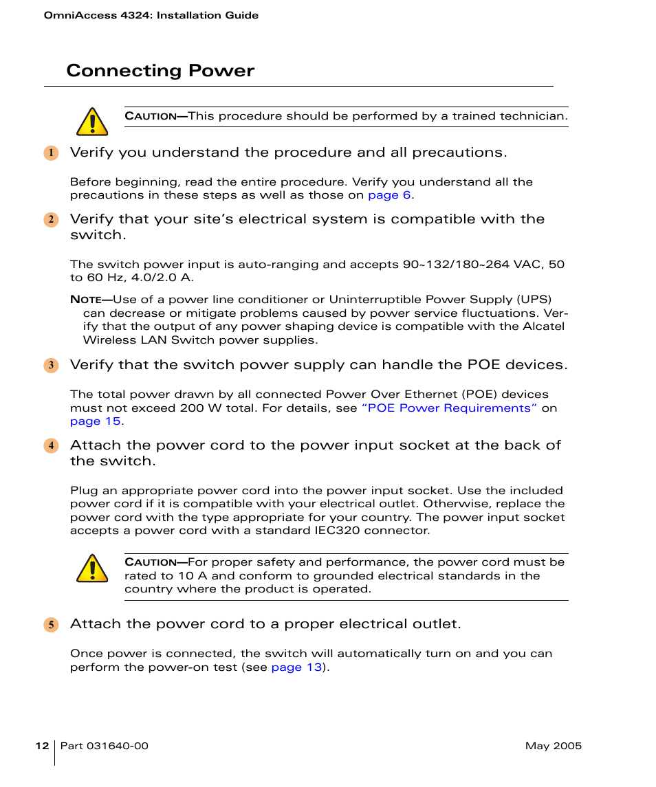 Connecting power | Alcatel Carrier Internetworking Solutions Alcatel OmniAccess 4324 User Manual | Page 26 / 44