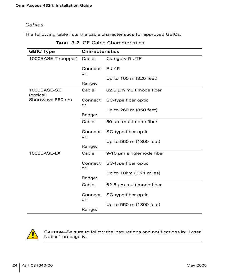 Cables | Alcatel Carrier Internetworking Solutions Alcatel OmniAccess 4324 User Manual | Page 38 / 44